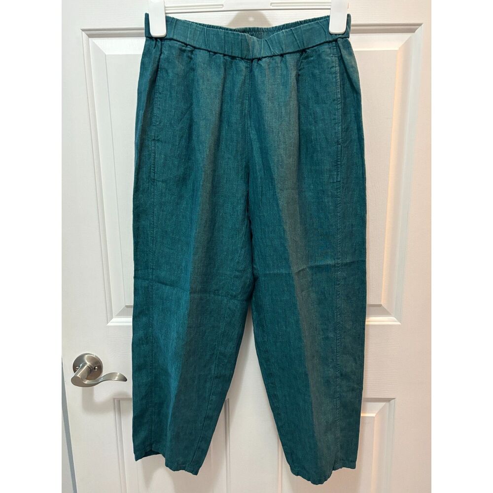 Eileen Fischer Organic Soft Linen Teal Petite S Pants EUC